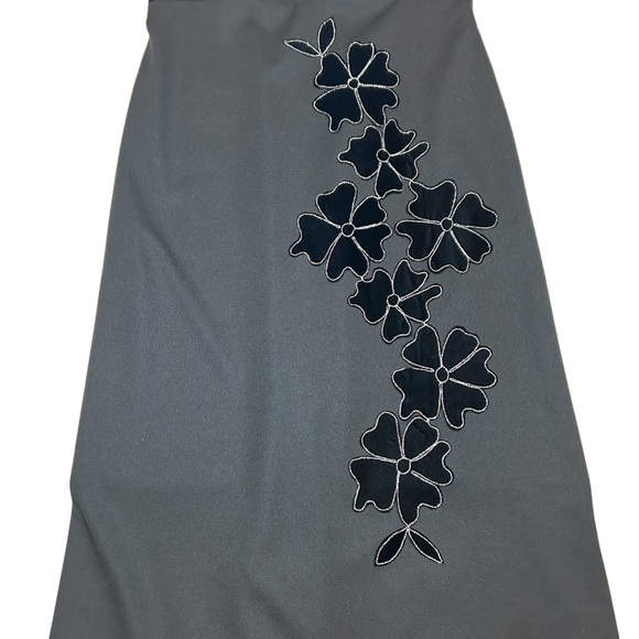 Black Vintage Union Long Full Length Floral Flower Dress Embroidery Velvet 60s - Picture 14 of 16